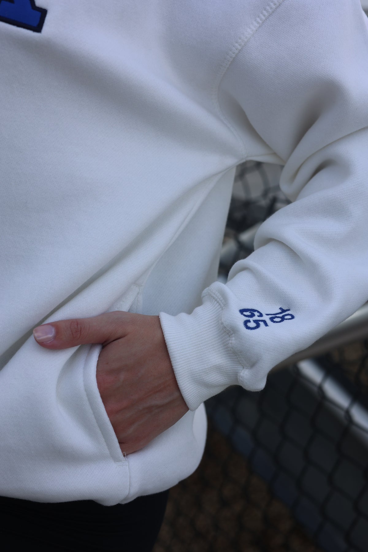 Go Big Blue Cream Embroidered Mockneck