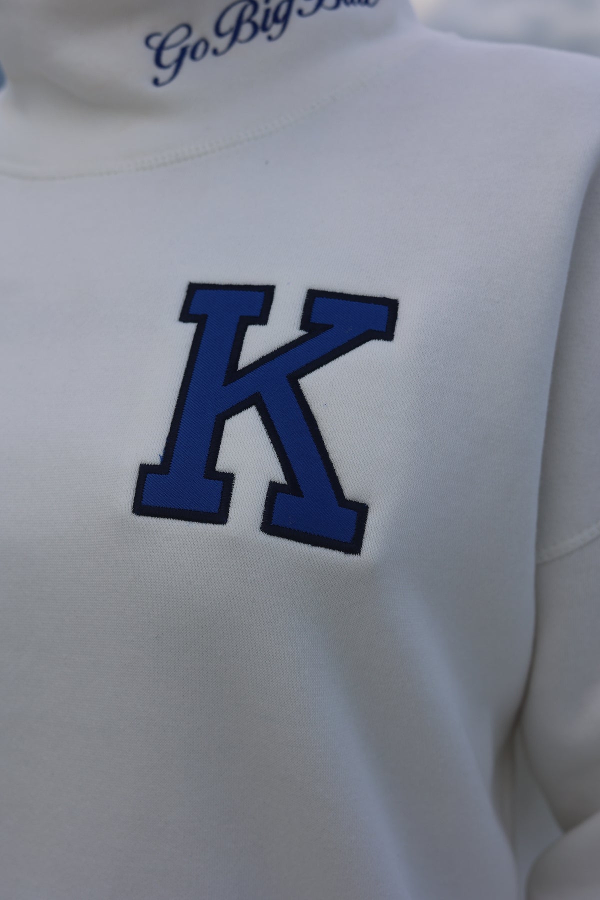 Go Big Blue Cream Embroidered Mockneck
