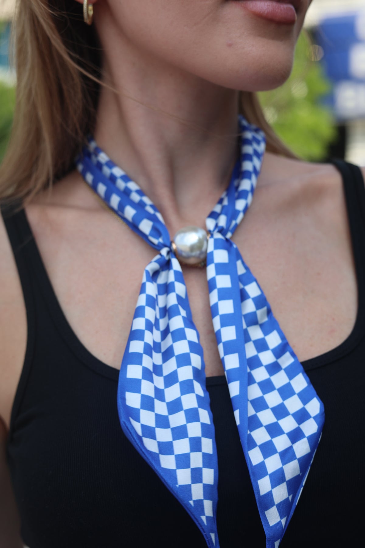 Blue Checker Neck Scarf