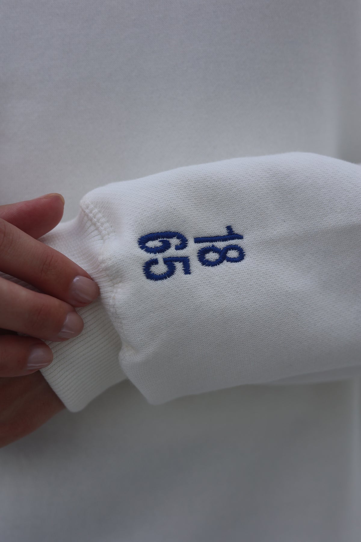 Go Big Blue Cream Embroidered Mockneck