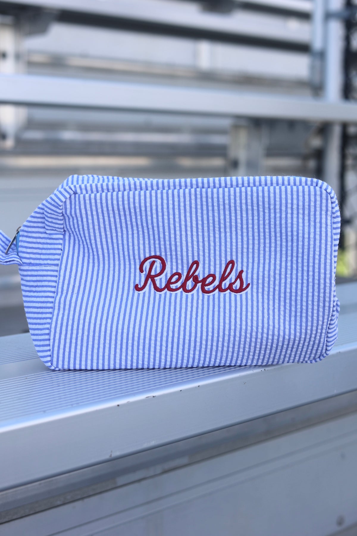 Rebels Embroidered Seersucker Cosmetic Bag