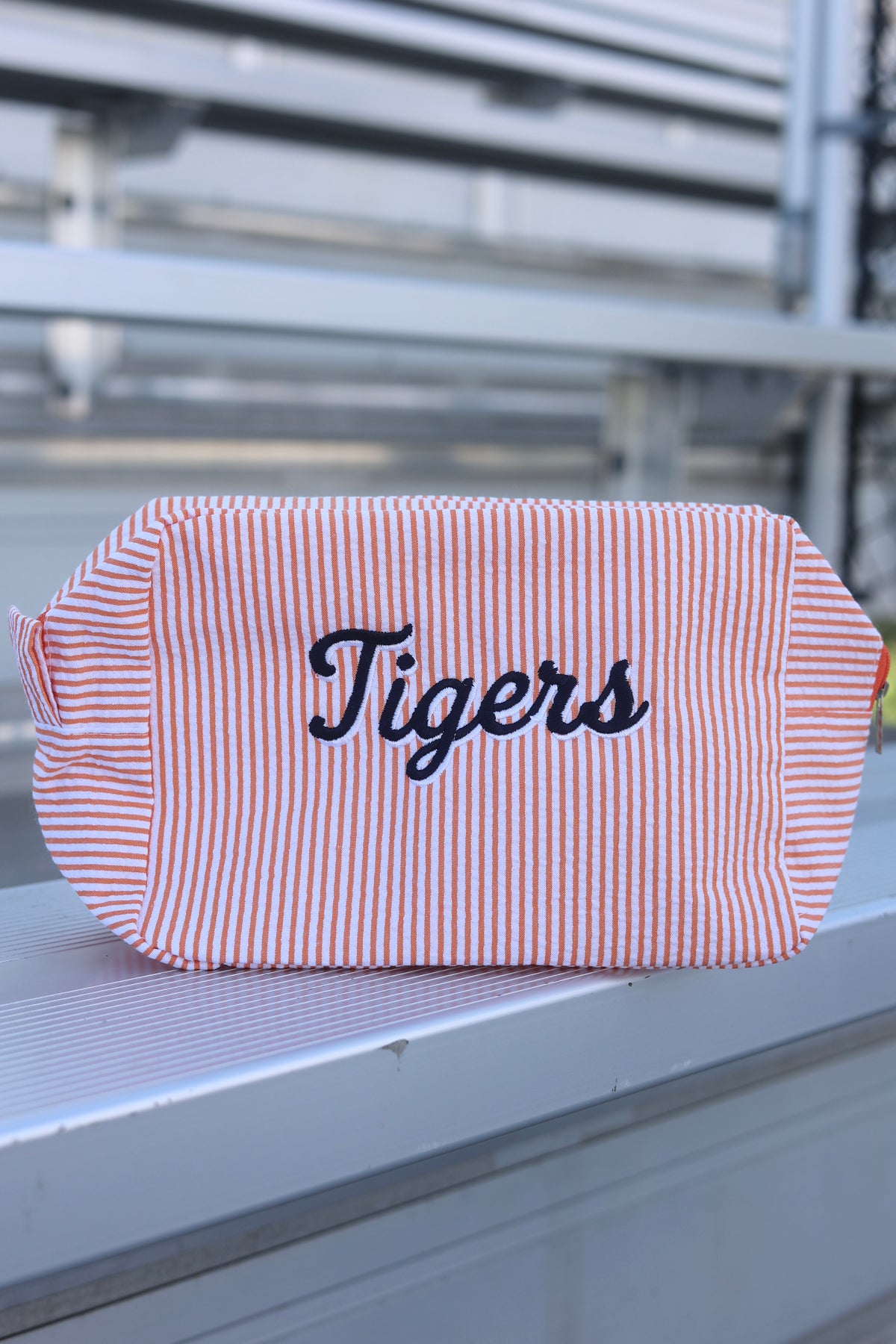 Tigers Embroidered Seersucker Cosmetic Bag