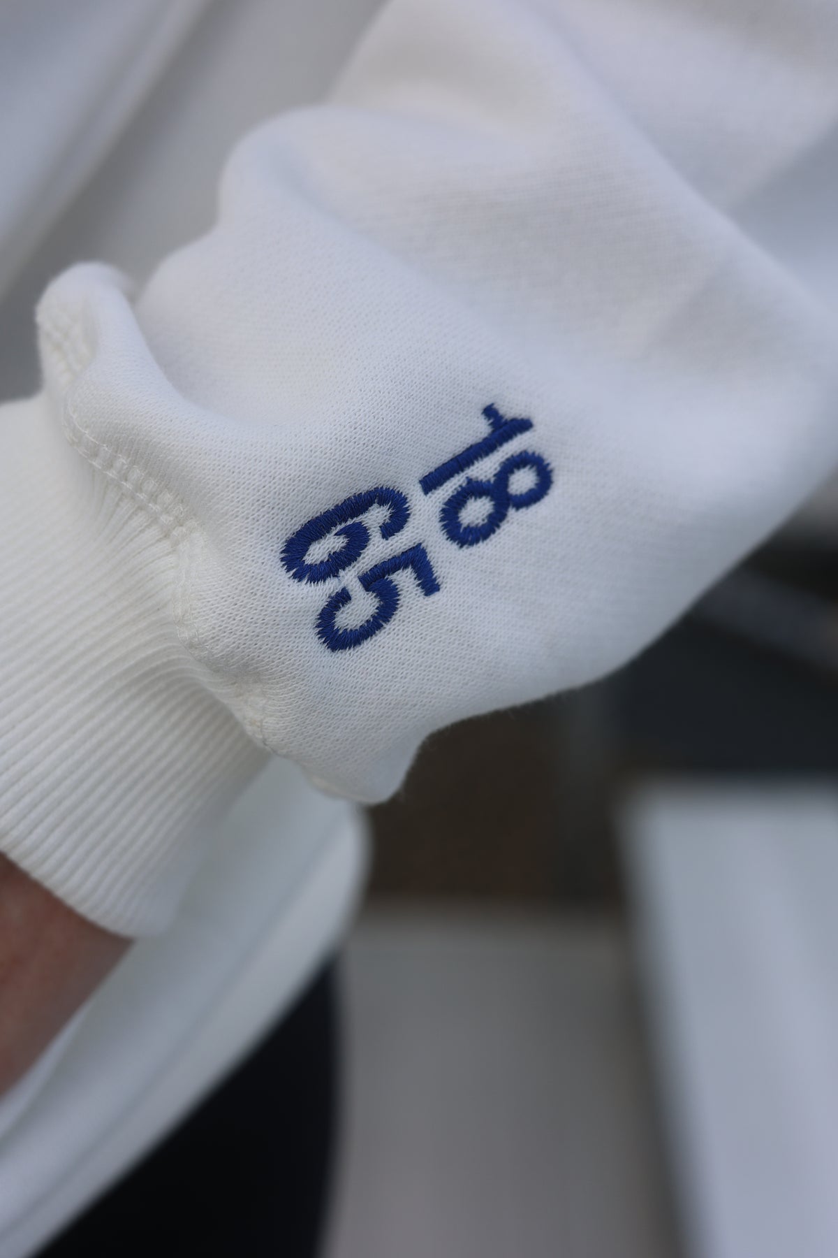 Go Big Blue Cream Embroidered Mockneck