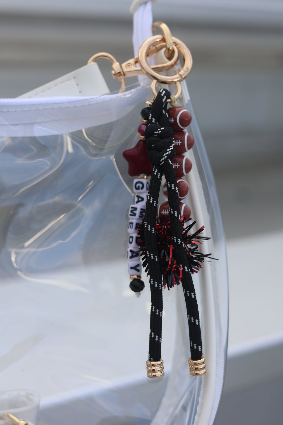 Burgundy/Black Football Game Day Beaded Keychain & Bag Charm