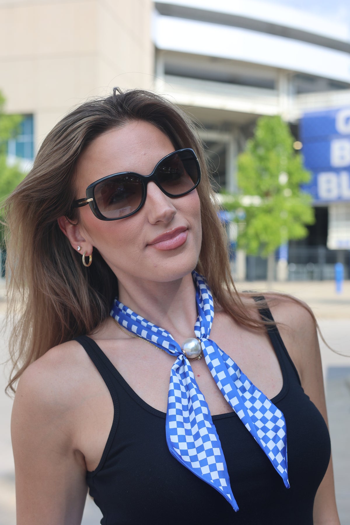 Blue Checker Neck Scarf