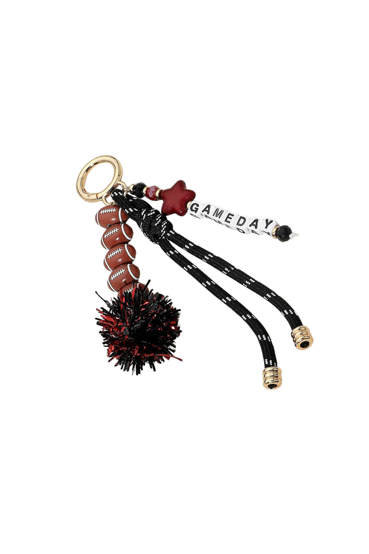 Burgundy/Black Football Game Day Beaded Keychain & Bag Charm