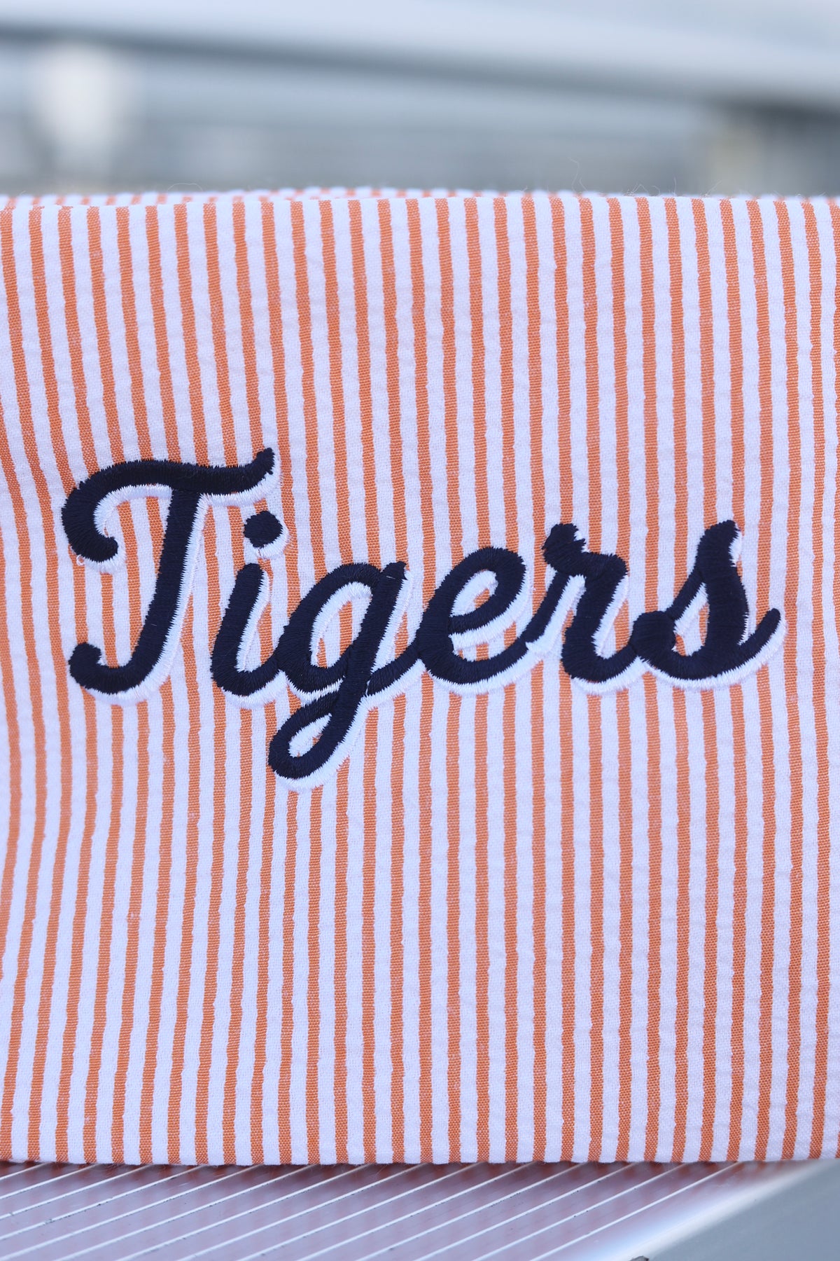 Tigers Embroidered Seersucker Cosmetic Bag